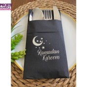 Gümüş Siyah Cepli Ramadan Karem Peçete 12 Adet 40x40
