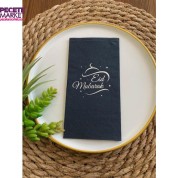 Gümüş Yaldızlı Siyah Eid Mubarak Peçete 16 Adet