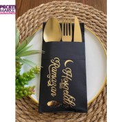 Gold Yaldızlı Siyah Hoş Geldin Ramazan Cepli Peçete 12 lı 40x40