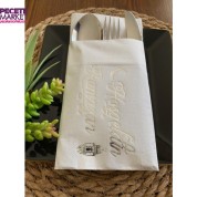 Gümüş Yaldızlı Beyaz Hoş Geldin Ramazan Cepli Peçete 12 lı 40x40