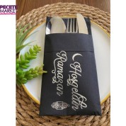Gümüş Yaldızlı Siyah Hoş Geldin Ramazan Cepli Peçete 12 lı 40x40