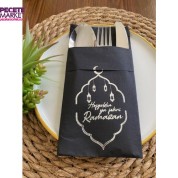 Gümüş Yaldızlı Siyah Hoş Geldin Ya Şehri Ramazan Cepli Peçete 12 li Yeni Model