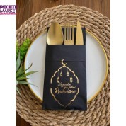 Gold Yaldızlı Siyah Hoş Geldin Ya Şehri Ramazan Cepli Peçete 12 li Yeni Model