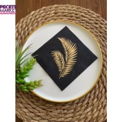 Gold Yaldızlı Siyah Yaprak Kokteyl Peçete 24x24