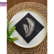 Gümüş Yaldızlı Siyah Yaprak Kokteyl Peçete 24x24