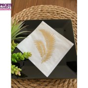 Gold Yaldızlı Beyaz Yaprak Kokteyl Peçete 24x24