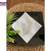 Gümüş Yaldızlı Beyaz Yaprak Kokteyl Peçete 24x24