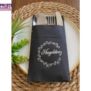 Gümüş Yaldızlı Siyah Hoşgeldiniz Cepli Peçete 12 li