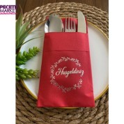 Gümüş Yaldızlı Kırmızı Hoşgeldiniz Cepli Peçete 12 li