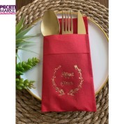 Gold Yaldızlı Kırmızı Afiyet Olsun Cepli Peçete 12 lı 40x40