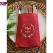 Gümüş Yaldızlı Kırmızı Afiyet Olsun Cepli Peçete 12 lı 40x40