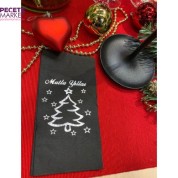 Gümüş Yaldızlı Siyah Mutlu Yıllar Çam Ağacı Garson Katlama Peçete