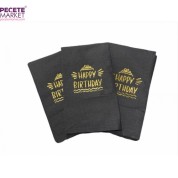 Gold Yaldızlı Siyah Happy Bırthday Garson Katlama Peçete