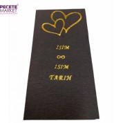 Kişiye Özel Siyah Üzeri Gold Yaldızlı Kalp Baskılı Peçete 50 Adet