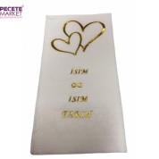 Kişiye Özel Beyaz Üzeri Gold Yaldızlı Kalp Baskılı Peçete 50 Adet