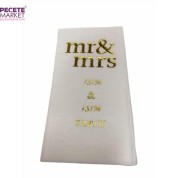Kişiye Özel Beyaz Üzeri Gold Yaldızlı Mr&Mrs Baskılı Peçete 50 Adet