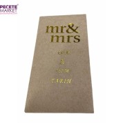 Kişiye Özel Kraft Üzeri Gold Yaldızlı Mr&Mrs Baskılı Peçete 50 Adet