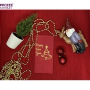 Gold Yaldızlı Kırmızı Happy New Year Çam Ağacı Peçete