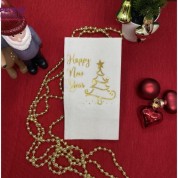 Gold Yaldızlı Beyaz Happy New Year Çam Ağacı Peçete