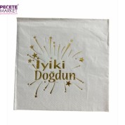 Gold Yaldızlı İyi Ki Doğdun Beyaz Peçete 33x33