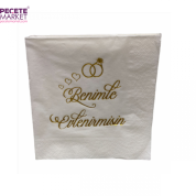 Gold Yaldızlı Beyaz Benimle Evlenirmisin Peçete 33x33