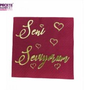 Gold Yaldızlı  Kırmızı Seni Seviyorum Kare Peçete