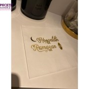 Gold Yaldızlı Beyaz Hoş Geldin Ramazan Peçete 33x33