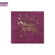 Gold Yaldızlı Bordo Happy Bırthday Peçete 33x33