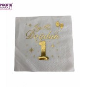 Gold Yaldızlı Beyaz Bir Yaş İyi ki Doğdun Peçete 33x33