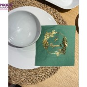 Gold Yaldızlı Yeşil İyi Bayramlar Peçete 33x33