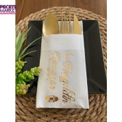 Gold Yaldızlı Beyaz Hoş Geldin Ramazan Cepli Aır Touch Peçete 12 lı 40x40