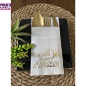 Gold Yaldızlı Beyaz Hoş Geldin Ya Şehri Ramazan Cepli Aır Touch Peçete 12 lı 40x40