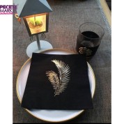 Gold Yaldızlı Siyah Yaprak Desenli Peçete 33x33