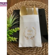 Gold Yaldızlı Beyaz Afiyet Olsun Cepli Aır Touch Peçete 12 lı 40x40