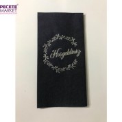 Gümüş Yaldızlı Siyah Hoş geldiniz Peçete