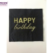 Gold Yaldızlı Siyah Happy Bırthday Peçete 33x33