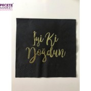 Gold Yaldızlı Siyah İyi Ki Doğdun Peçete 33x33