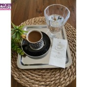 Gümüş Yaldızlı Beyaz Bi Kahve Peçete 6x12 cm