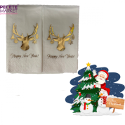 Gold Yaldızlı Beyaz Yılbaşı Geyik Modeli Peçete