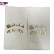 Gold Yaldızlı Beyaz Yılbaşı Ho Ho Ho Yazılı Peçete