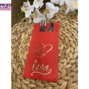 Gold Kırmızı Cepli Aır Touch Kalpli Love Yazılı Peçete 12 Adet 40x40