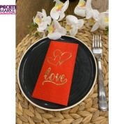 Gold Yaldızlı Kırmızı Kalpli Love Yazılı Peçete 16 lı