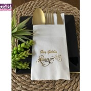 Gold Yaldızlı Beyaz Hoş Geldin Ramazan Cepli Touch Peçete 12 li 40x40