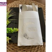 Gümüş Yaldızlı Beyaz Hoş Geldin Ramazan Ay Desenli Cepli Touch Peçete 12 li 40x40