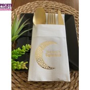 Gold Yaldızlı Beyaz Hoş Geldin Ramazan Ay Desenli Cepli Touch Peçete 12 li 40x40