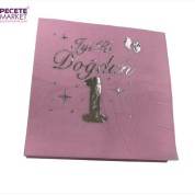 Gümüş Yaldızlı Pembe Bir Yaş İyi ki Doğdun Peçete 33x33