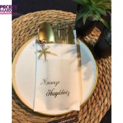 Gold Yaldızlı Beyaz Çiçekli Nişanımıza Hoşgeldiniz Cepli Peçete 6 Adet