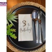 Gümüş Yaldızlı Beyaz Üç Yaş Bırthday Garson Katlama Peçete 16 lı