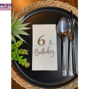 Gümüş Yaldızlı Beyaz Altı Yaş Bırthday Garson Katlama Peçete 16 lı