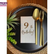 Gold Yaldızlı Beyaz Dokuz Yaş Bırthday Garson Katlama Peçete 16 lı
